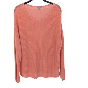 J‎ Jill Linen Blend Sweater Women XL Coral Orange Open Knit Pullover Coastal
